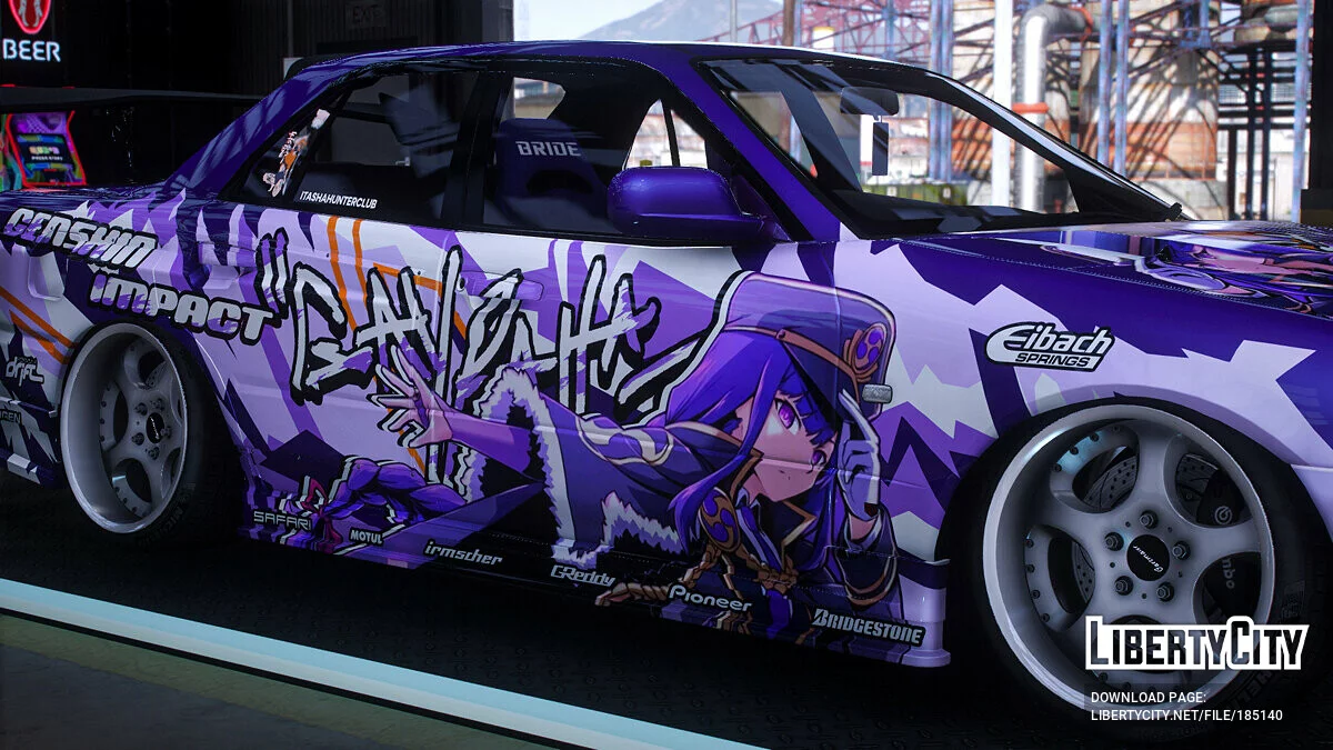 [Itasha] URAS-SKYLINE ER34 "Genshin Impact" shogun raiden paintjob 1.1 / GTA 5