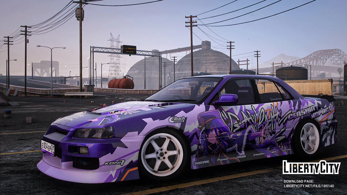 [Itasha] URAS-SKYLINE ER34 "Genshin Impact" shogun raiden paintjob 1.1 / GTA 5