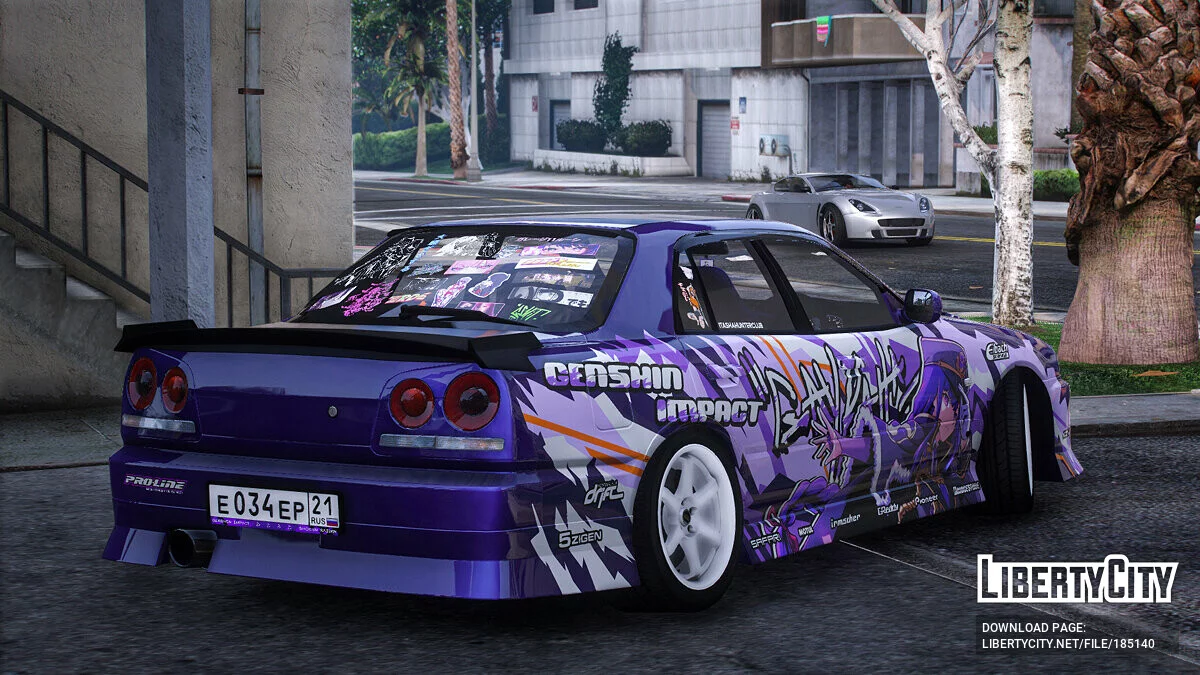 [Itasha] URAS-SKYLINE ER34 "Genshin Impact" shogun raiden paintjob 1.1 / GTA 5