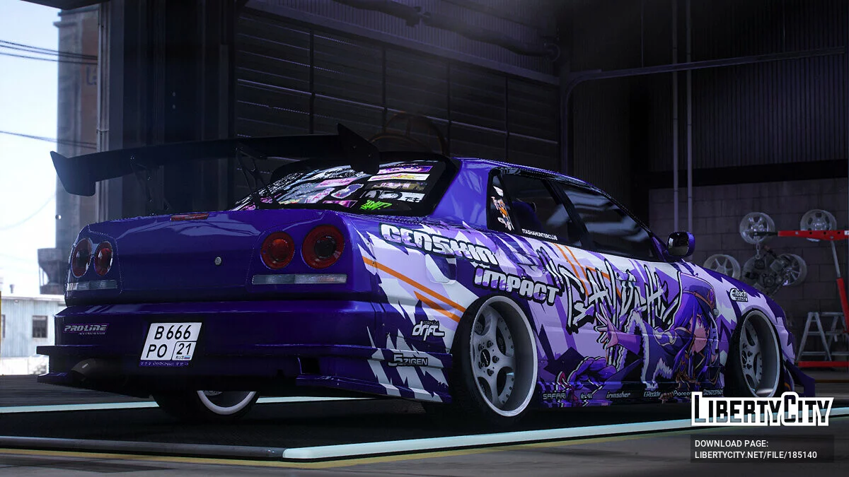[Itasha] URAS-SKYLINE ER34 "Genshin Impact" shogun raiden paintjob 1.1 / GTA 5