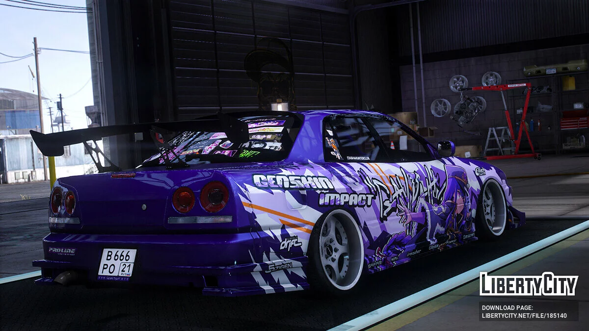 [Itasha] URAS-SKYLINE ER34 "Genshin Impact" shogun raiden paintjob 1.1 / GTA 5