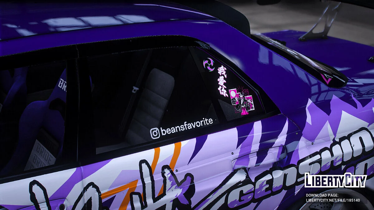 [Itasha] URAS-SKYLINE ER34 "Genshin Impact" shogun raiden paintjob 1.1 / GTA 5